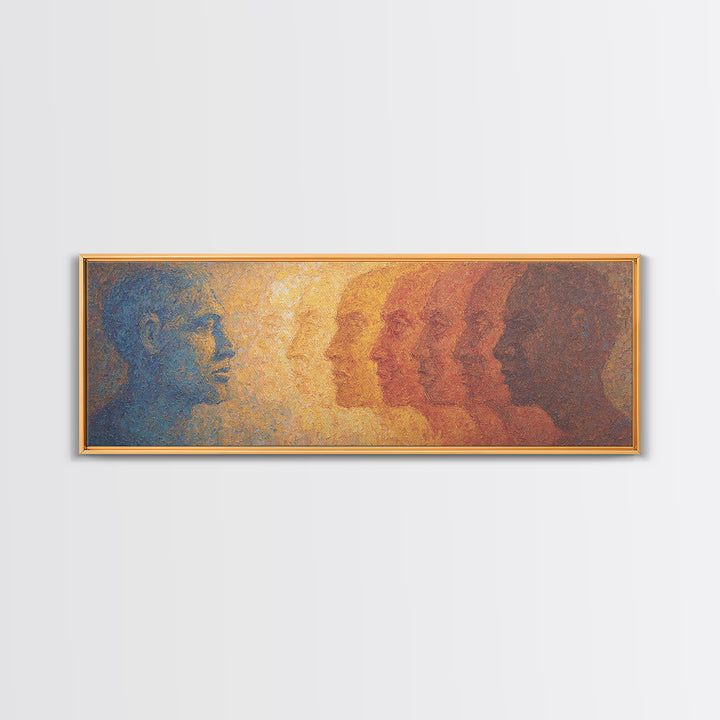 Blue And Amber African Faces Wall Art, Afrocentric Portrait, Modern Black Culture Decor, Abstract Panoramic Canvas Home Gift