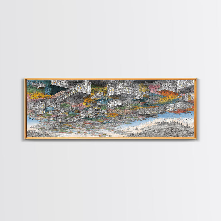 Abstract African Coastal City Wall Art, Urban Landscape Sketch, Modern Black Culture Decor, Panoramic Travel Print Home Gift