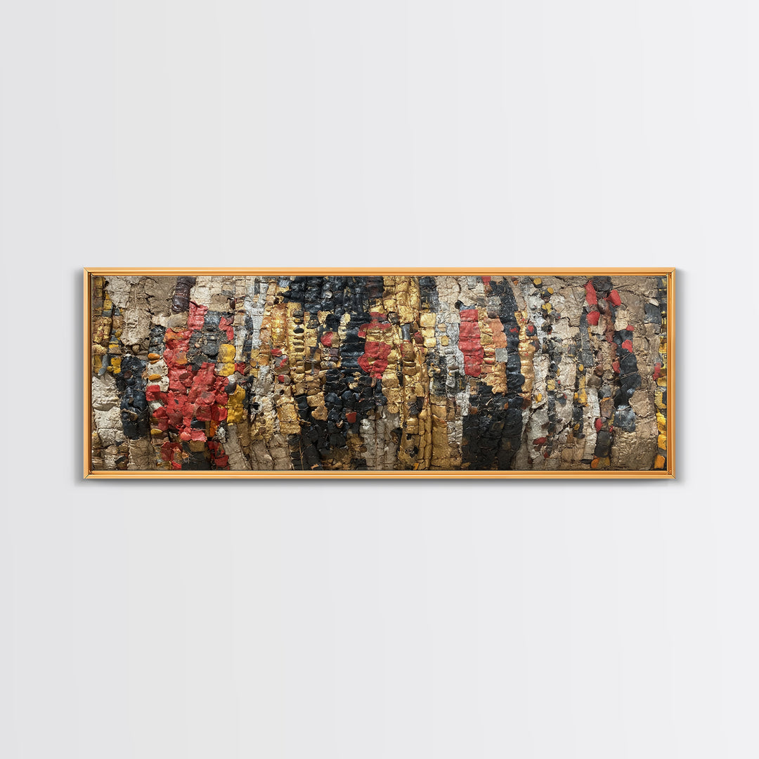 Textured Tribal Figures In Red Black And Gold Wall Art, African Abstract Painting, Afrocentric Decor, Cultural Canvas Print