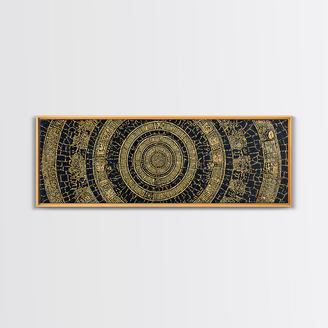 Gold Tribal Mandala On Black Canvas Print, African Patterns, Geometric Wall Art, Luxury Afrocentric Home Decor Gift For Him