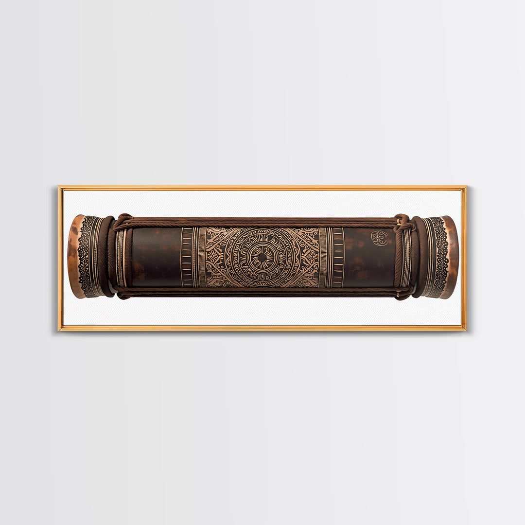 Carved Tribal Drum Cylinder In Brown Wood Canvas Print, African Sculpture Art, Ethnographic Wall Decor, Handmade Style Gift
