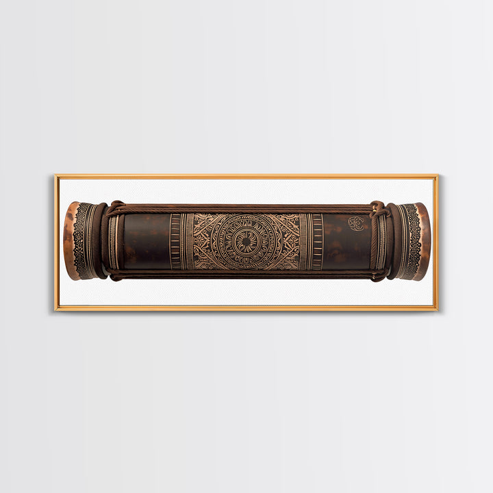 Carved Tribal Drum Cylinder In Brown Wood Canvas Print, African Sculpture Art, Ethnographic Wall Decor, Handmade Style Gift