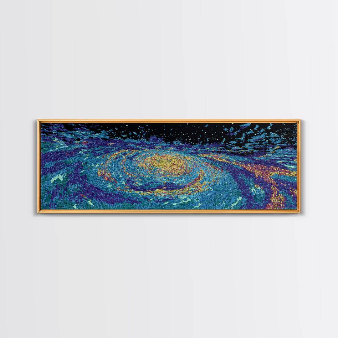 Vibrant Blue Spiral Galaxy And Starfield Canvas Print, Abstract Wall Art, Modern Cosmic Decor, Colorful Living Room Art Print