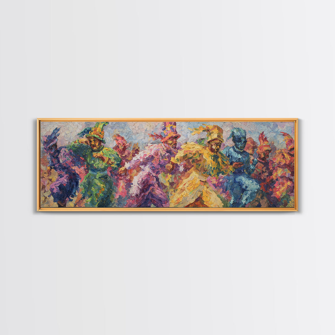 Vibrant African Dancers In Colorful Abstract Movement Framed Canvas Print, African Painting, Black Art, Statement Wall Art