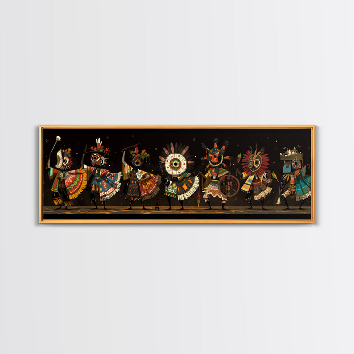 Masked African Dancers In Colorful Tribal Costumes Wall Art, Afrocentric Canvas Print, Cultural Statement Living Room Decor