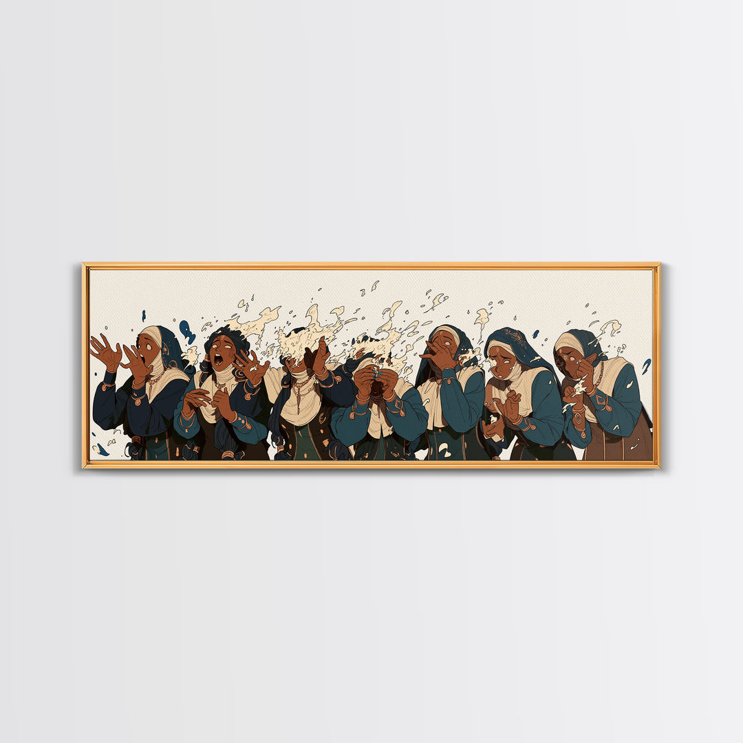 African Women Choir Clapping In Blue Robes Wall Art, Cultural Canvas Print, Black Women Art Church Prayer Home Decor Gift