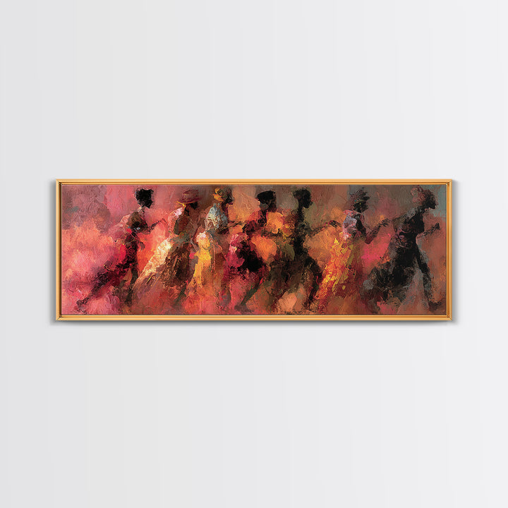 Abstract African Women Dancing Through Warm Red Light Wall Art, Modern Canvas Print, Elegant Afrocentric Home Decor Gift