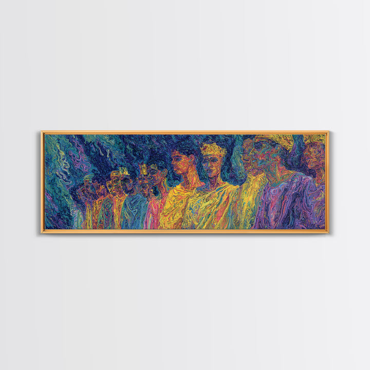 Neon African Figures In Psychedelic Textured Color Canvas Print, Abstract Wall Art, Modern Afrocentric Statement Decor Gift