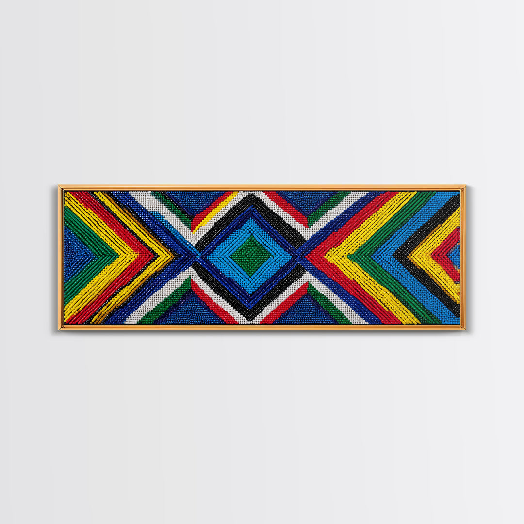 Vibrant Beaded Diamond Chevron Wall Art, African Tribal Pattern, Geometric Textile Print, Colorful Boho Home Decor, Statement Piece