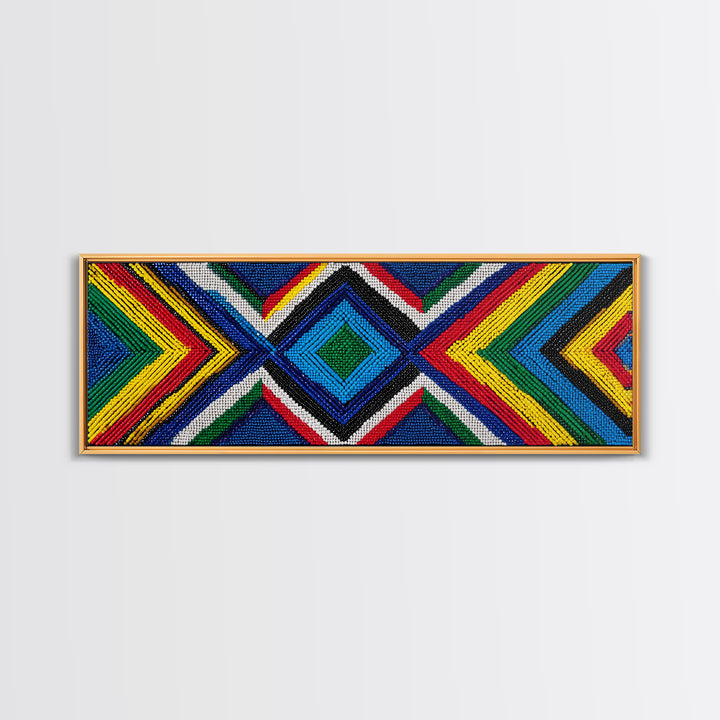 Vibrant Beaded Diamond Chevron Wall Art, African Tribal Pattern, Geometric Textile Print, Colorful Boho Home Decor, Statement Piece