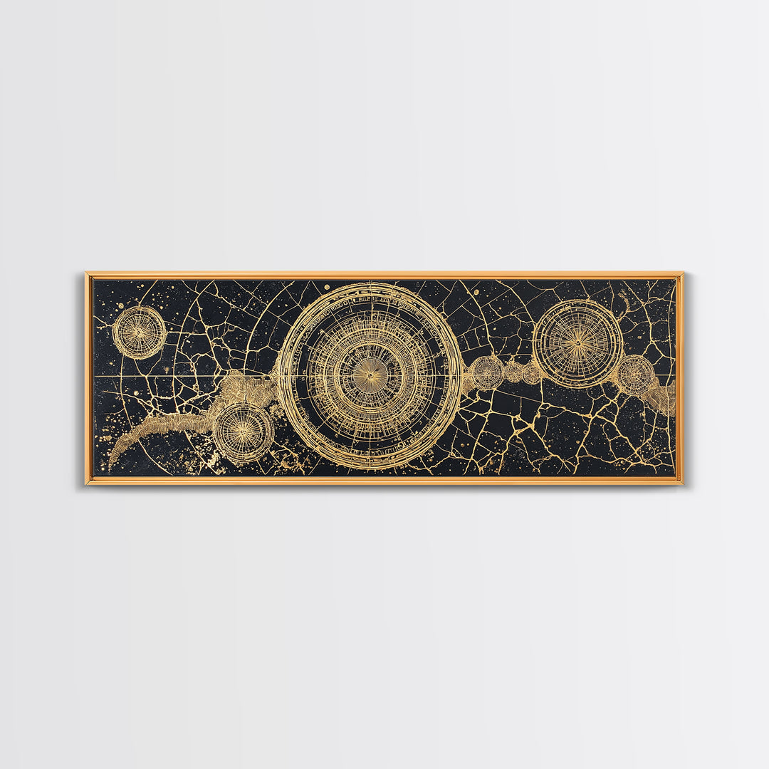 Gold Celestial Map Canvas Print, African Abstract Circles, Black And Gold Wall Art, Spiritual Luxury Home Decor, Mystical Wall Art