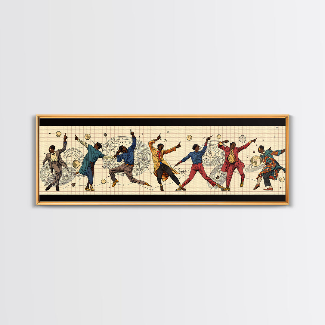 Joyful African Dancers In Motion Wall Art, Afrocentric Culture Art, Black People Decor, Panoramic Canvas, Gift For Art Lovers
