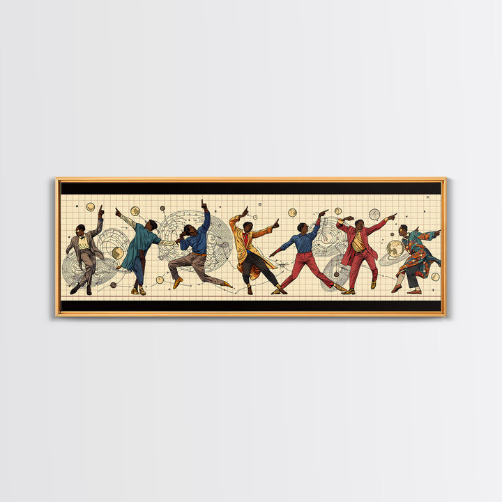 Joyful African Dancers In Motion Wall Art, Afrocentric Culture Art, Black People Decor, Panoramic Canvas, Gift For Art Lovers