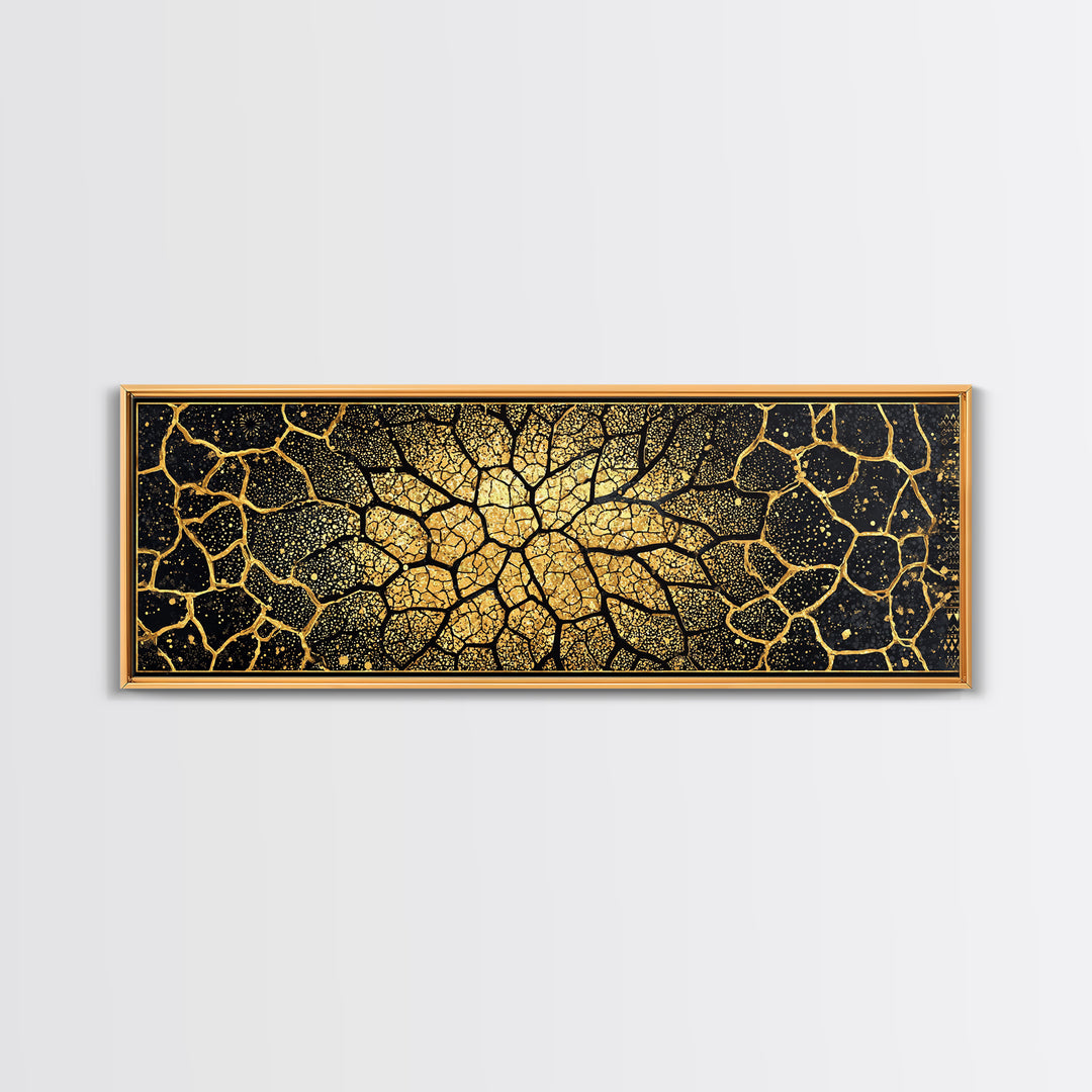 Black And Gold Cracked Mosaic Wall Art, Geometric Wall Art, Luxury Canvas Art, Earth Tone Wall Decor, Statement Piece, Home Decor Gift