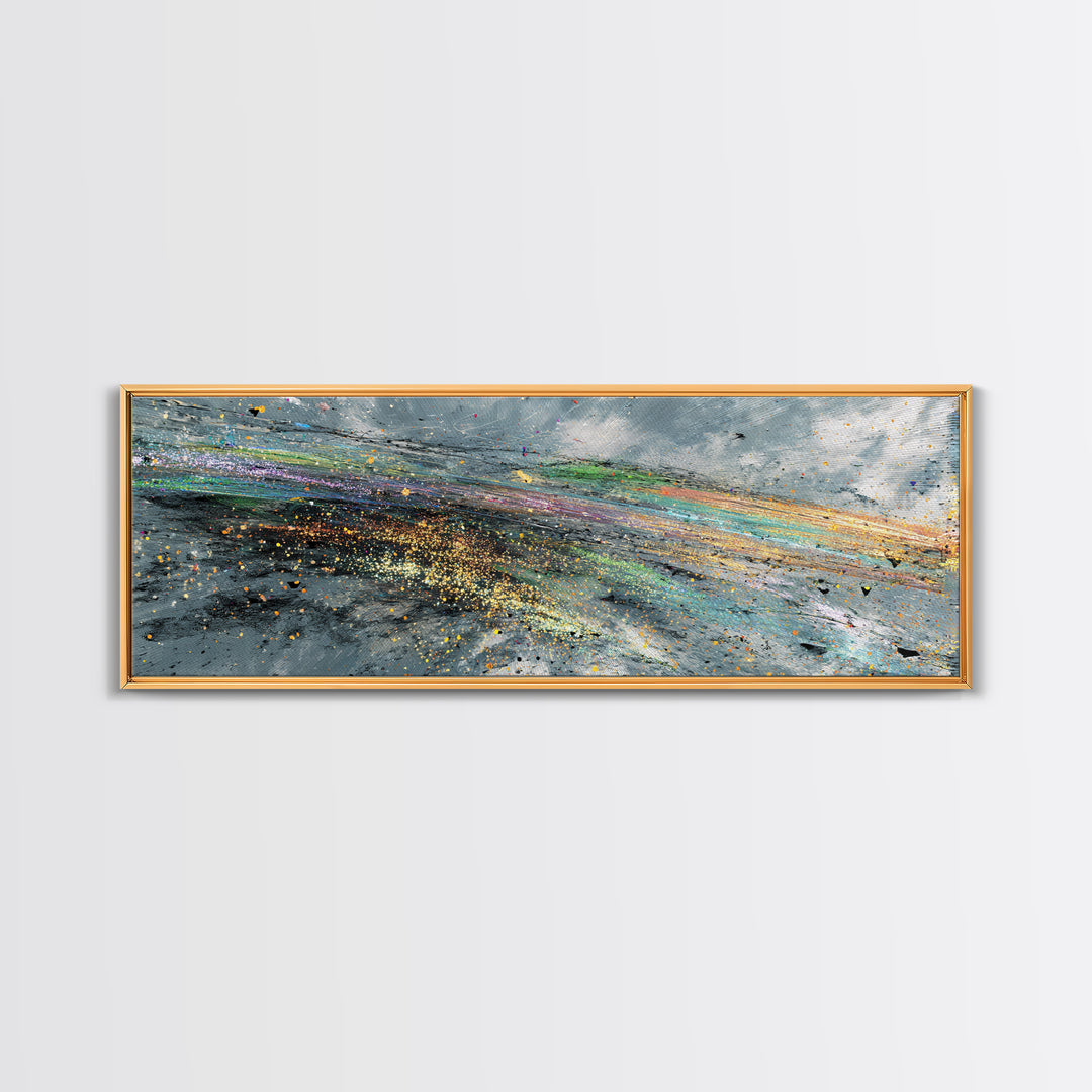Rainbow Storm Abstract Landscape Canvas Print, Textured Art Print, Modern Wall Art, Blue Green Decor, Large Decor Art Gift