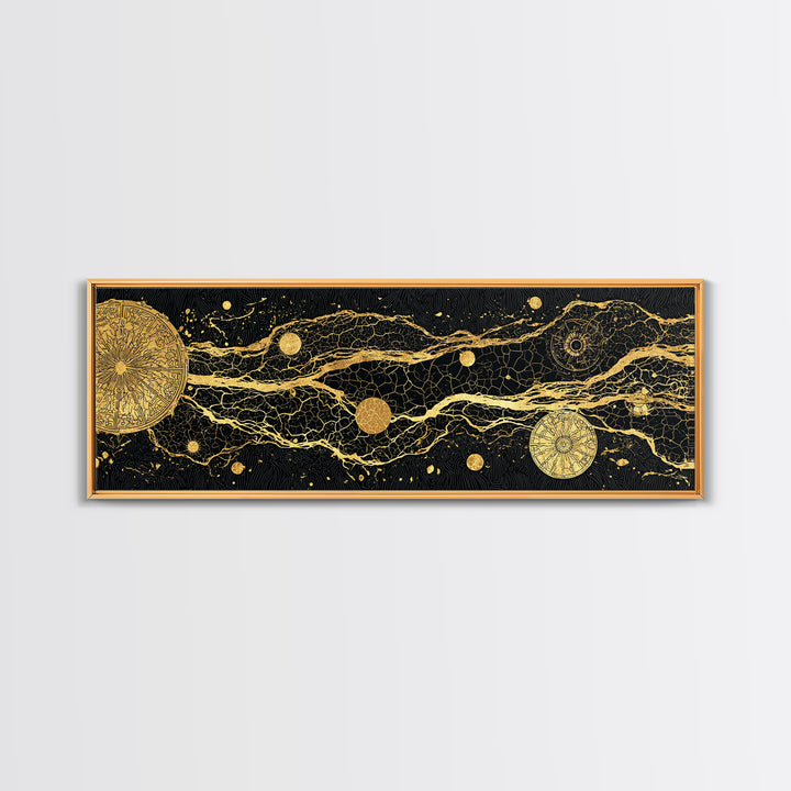 Gold Celestial River Abstract Canvas Print, Black And Gold Wall Art, Cosmic Luxury Decor, Modern Office Statement Piece Gift