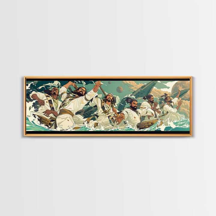 Heroic African Warriors At Sea Wall Art, Dynamic Cultural Canvas Print, Afrocentric Ocean Adventure Decor, Bold Statement Art