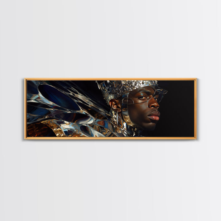 Chrome Crown Black Prince Portrait Canvas Print, Afrofuturism Decor, Black Man Wall Art, Luxury Canvas Art, Royal Statement Decor
