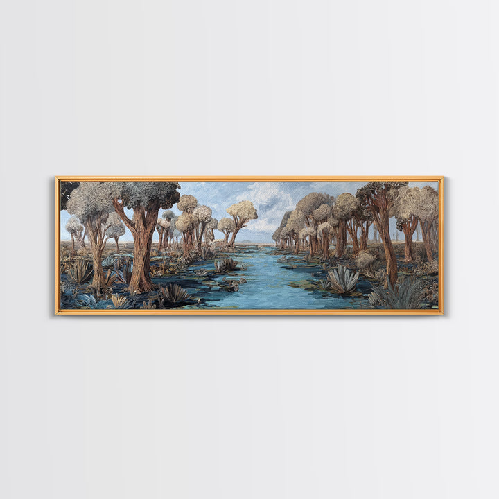 Serene African Wetland River Landscape Wall Art, Baobab Tree Safari Decor, Nature Scene Art, Earth Tone Living Room Decor