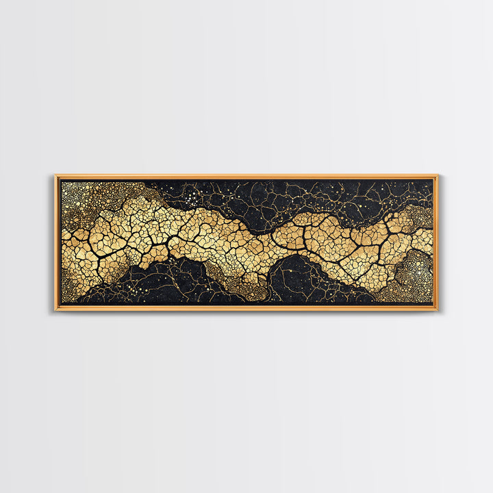 Abstract Black And Gold Cracked River Canvas Print, Luxury Modern Wall Decor, Textured Art Print, Elegant Home Decor Gift
