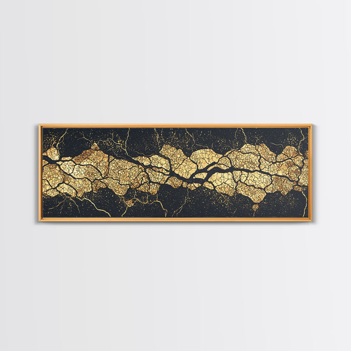 Black And Gold Abstract Kintsugi Veins Canvas Print, Luxury Wall Art Decor, Modern Textured Artwork, Statement Piece Gift