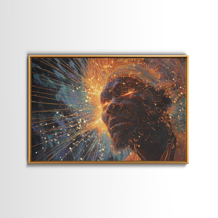 Cosmic Black Man Profile With Radiant Energy Wall Art, Afrocentric Spiritual Decor, Modern African Portrait, Black Art Gift