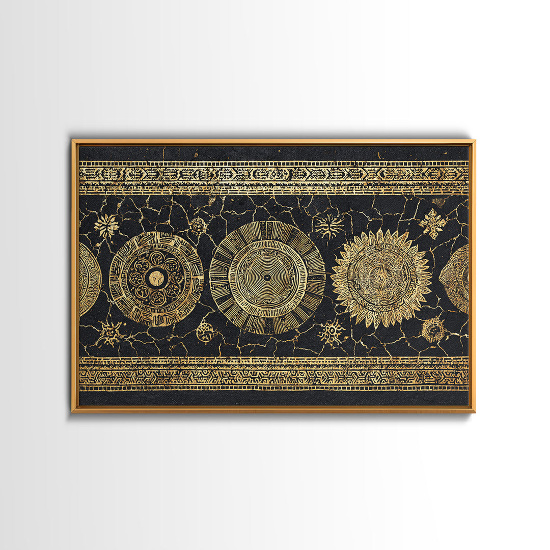 Gold Celestial Sun And Moon Wall Art, Black And Gold Art, Mystical Wall Decor, Bohemian Canvas Print, Statement Decor Gift