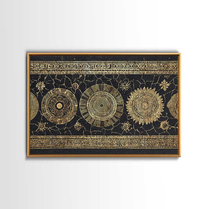 Gold Celestial Sun And Moon Wall Art, Black And Gold Art, Mystical Wall Decor, Bohemian Canvas Print, Statement Decor Gift