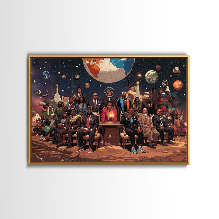 Afrofuturist Cosmic Council Of Black Leaders, African Wall Art, Afrocentric Decor, Black History Art, Modern Canvas Print