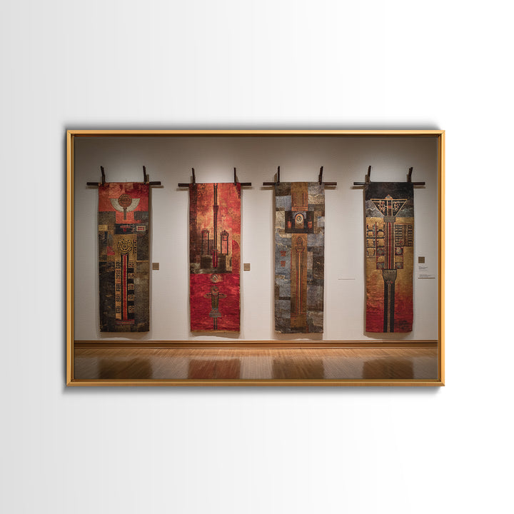 Earth Tone Textile Banners In Gallery, African Wall Art, Cultural Home Decor, Textile Art, Modern Framed Canvas Print, Museum Decor