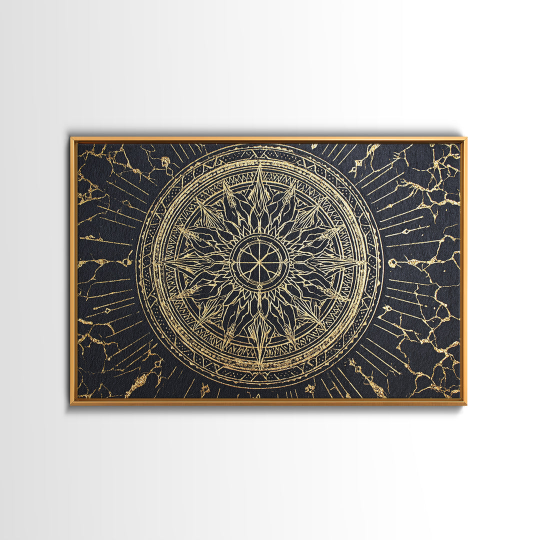 Black Gold Celestial Sun Mandala, African Wall Art, Spiritual Wall Decor, Abstract Ethnic Art, Luxury Canvas Print, Black And Gold Art
