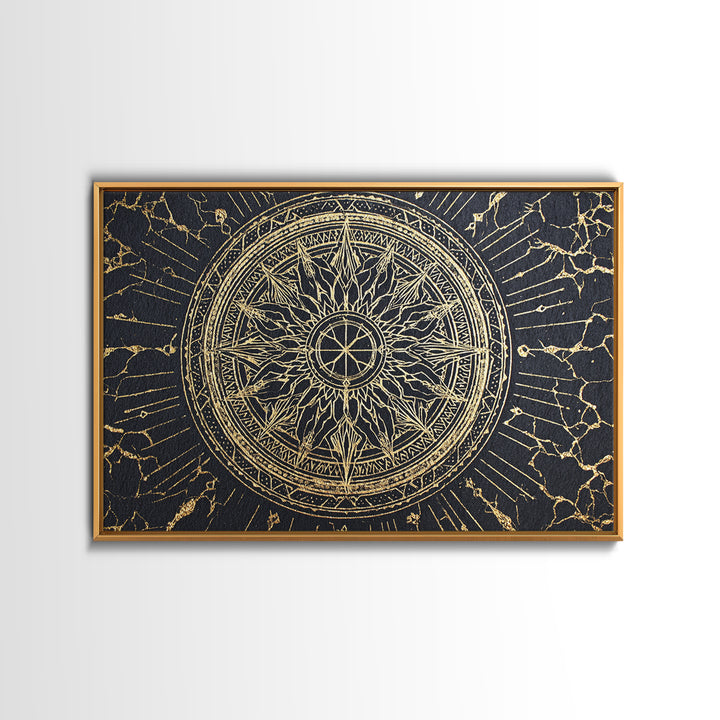 Black Gold Celestial Sun Mandala, African Wall Art, Spiritual Wall Decor, Abstract Ethnic Art, Luxury Canvas Print, Black And Gold Art