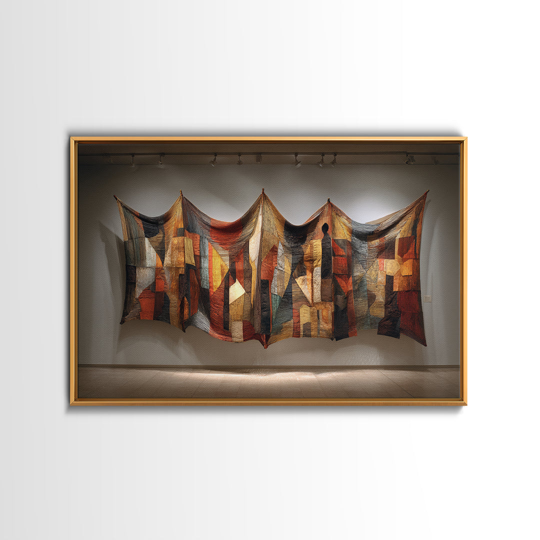 Abstract Quilted Textile Wall Hanging, African Wall Art, Earth Tone Wall Art, Fabric Art, Cultural Framed Canvas Print, Gallery Wall Art