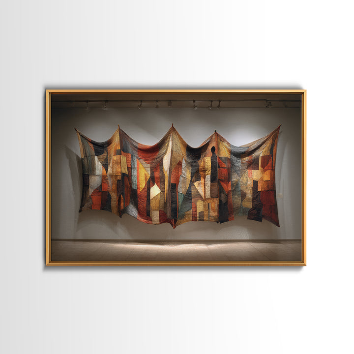 Abstract Quilted Textile Wall Hanging, African Wall Art, Earth Tone Wall Art, Fabric Art, Cultural Framed Canvas Print, Gallery Wall Art