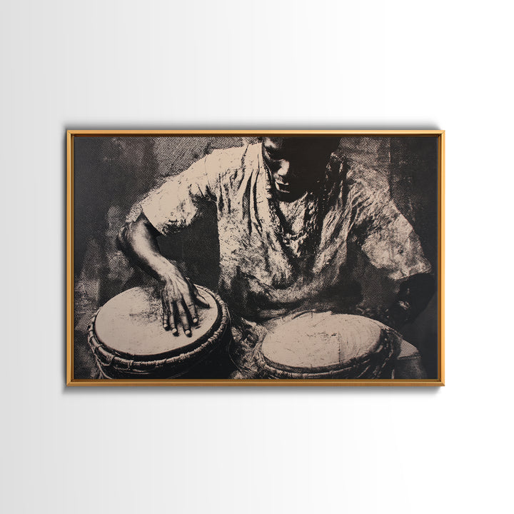 Monochrome African Drummer Portrait, African Wall Art, Black Culture Art, Tribal Decor, Black Art Print, Framed Canvas Print