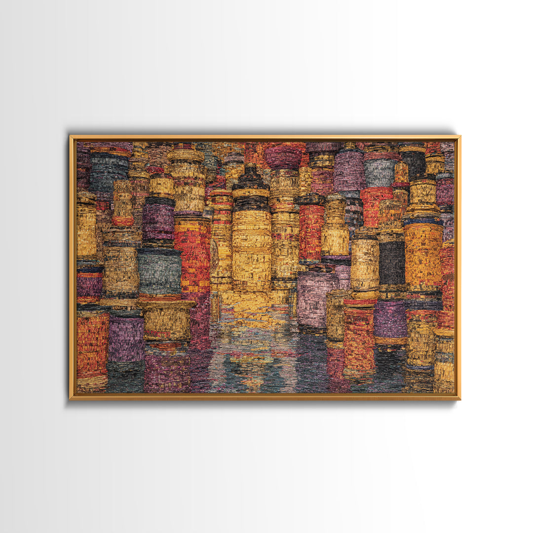Vibrant Woven Basket Abstract, African Wall Art, Textile Art, Colorful Wall Decor, Cultural Framed Canvas Print, Ethnic Art Print
