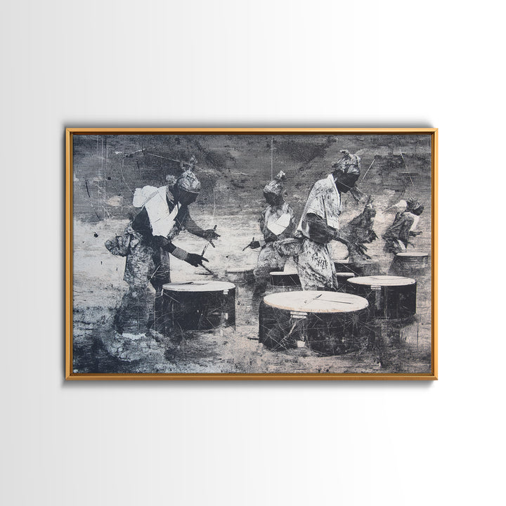 African Drummers In Monochrome Wall Art, Tribal Music Canvas, Afrocentric Decor, Black Culture Art, Living Room Wall Decor