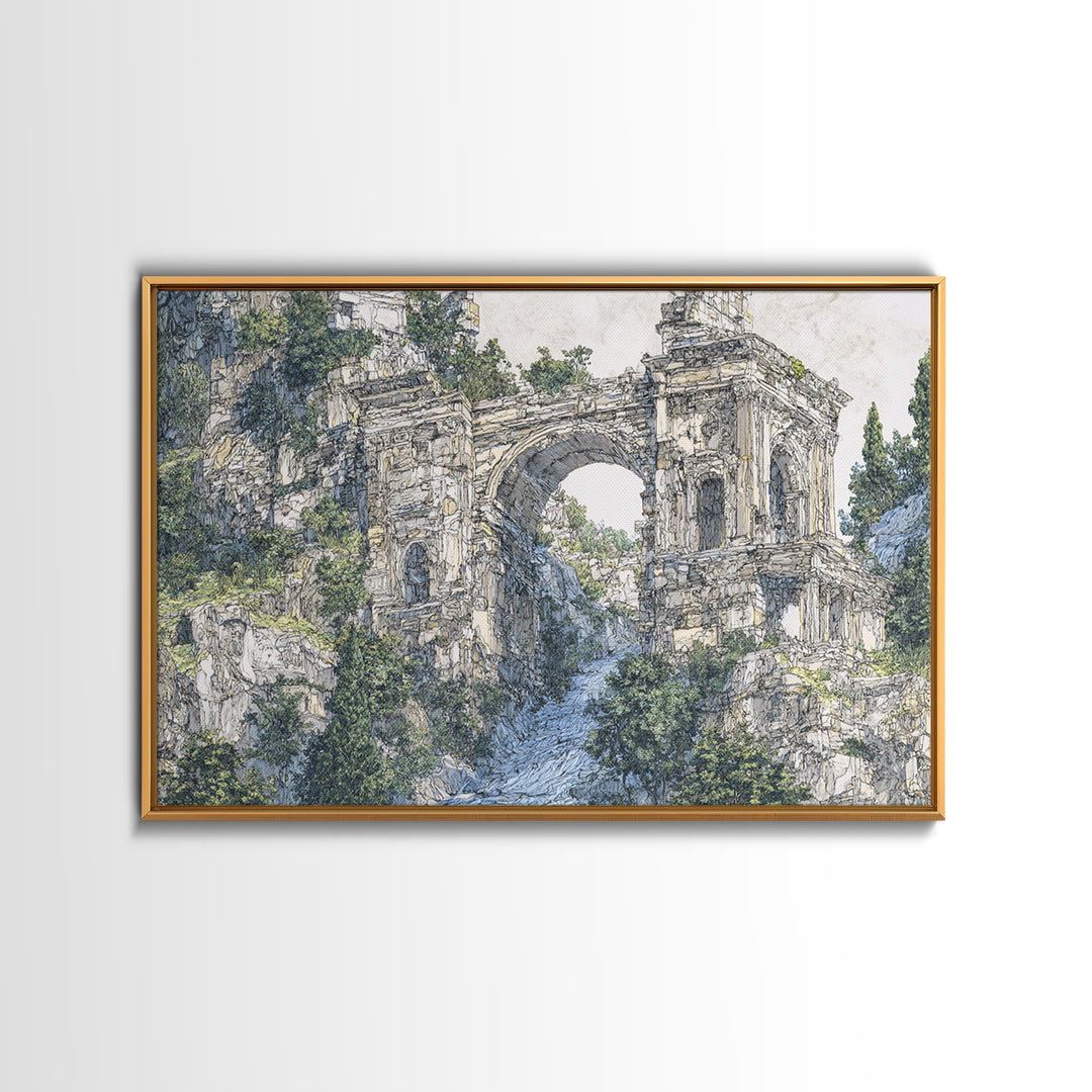 Overgrown Ancient Arch Ruins Canvas Print, Nature Scene Art, Elegant Home Decor, Large Wall Art, Unique Wall Decor For Home