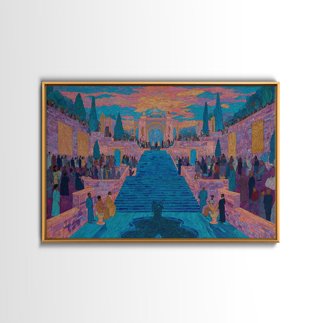 Vibrant Palace Stairway Celebration Framed Canvas Print, Colorful Wall Art, Cultural Travel Decor, Luxury Statement Gift
