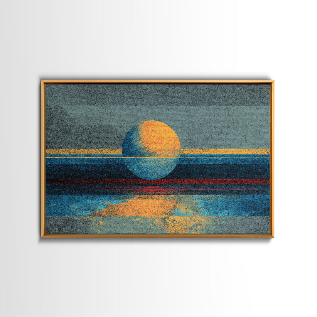 Textured Abstract Sun Over Ocean Wall Art, Minimalist Seascape Canvas Print, Blue Orange Modern Decor, Dreamy Home Gift For Bedroom