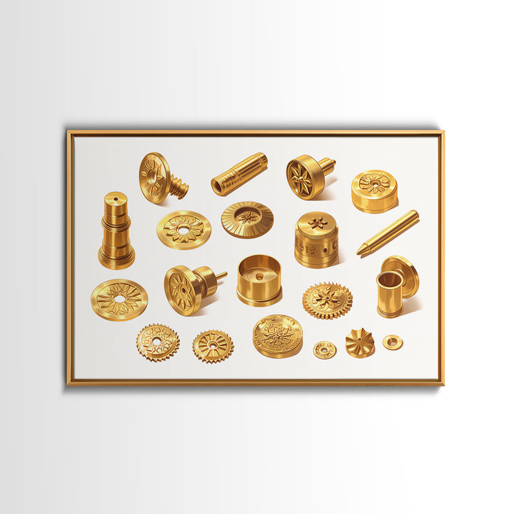 Golden Ornate Brass Hardware Study Canvas Print, Black And Gold Art, Luxury Canvas Art, Unique Home Office Decor, Men Gift