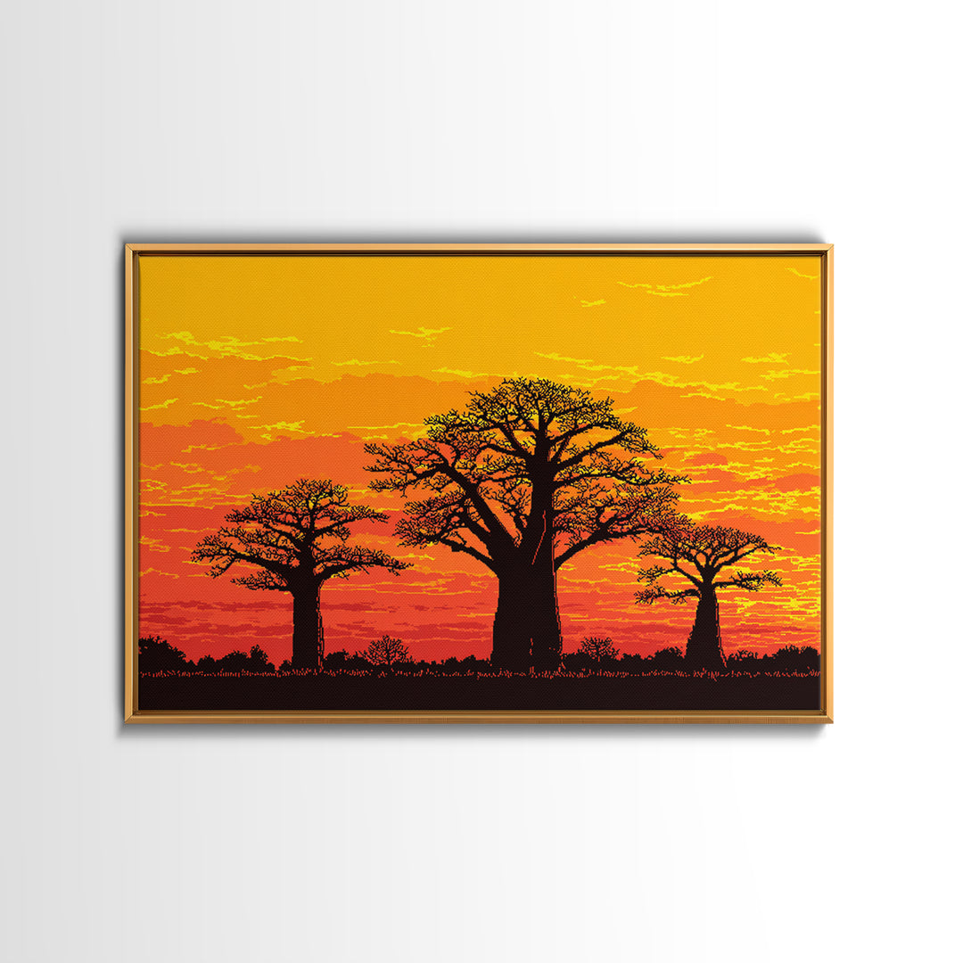 Orange Baobab Tree Silhouette Sunset Wall Art, African Landscape, Boho African Art, Burnt Orange Art, Nature Scene Art, Home Decor
