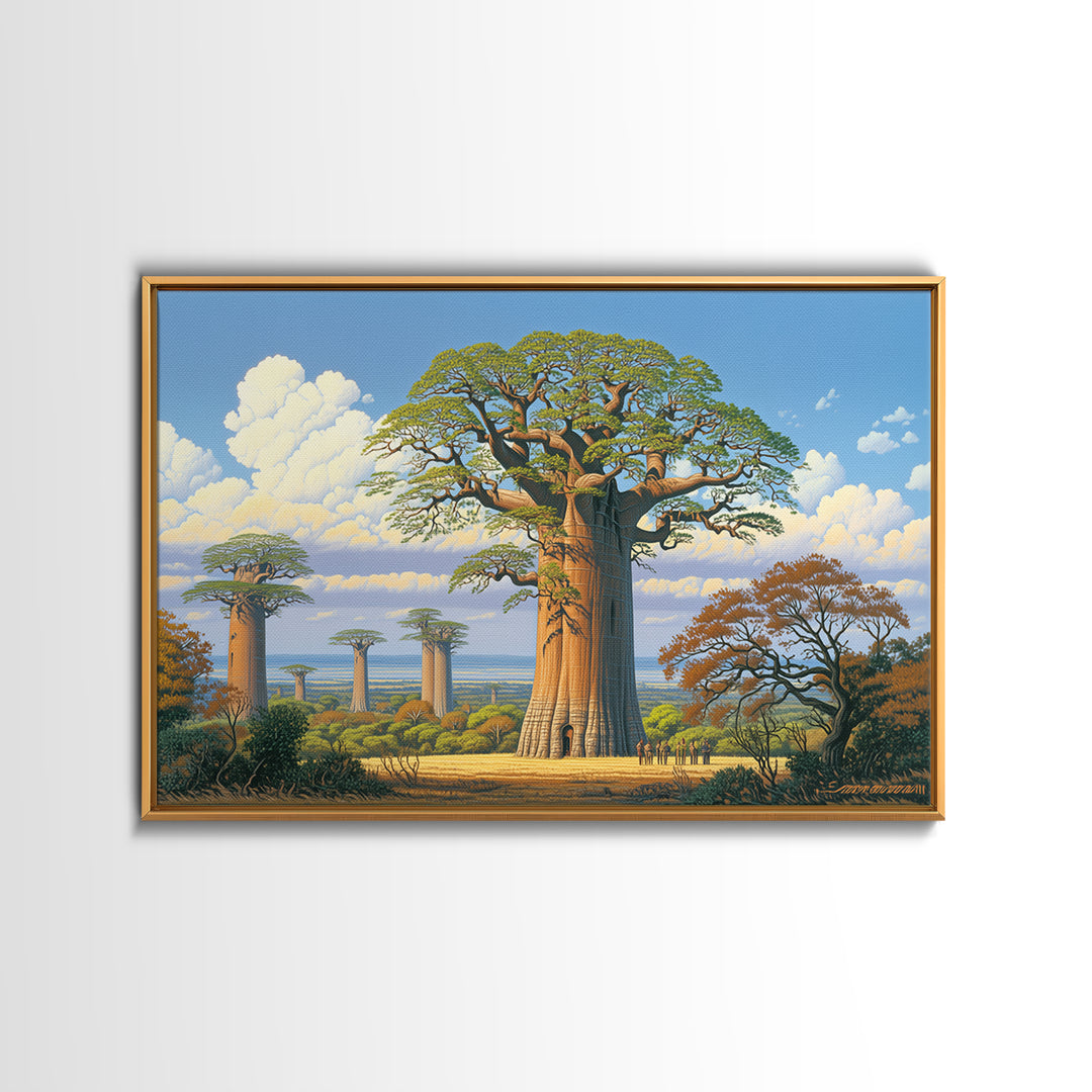 Majestic Baobab Grove Under Blue Sky Canvas Print, African Safari Art, Madagascar Wall Art, Nature Scene Art, Home Decor Gift