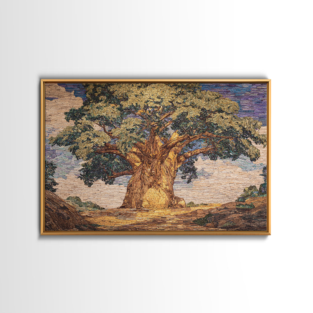 Textured Baobab Tree In Golden Mosaic Wall Art, African Artwork, Abstract African Art, Rustic Decor, Statement Wall Decor