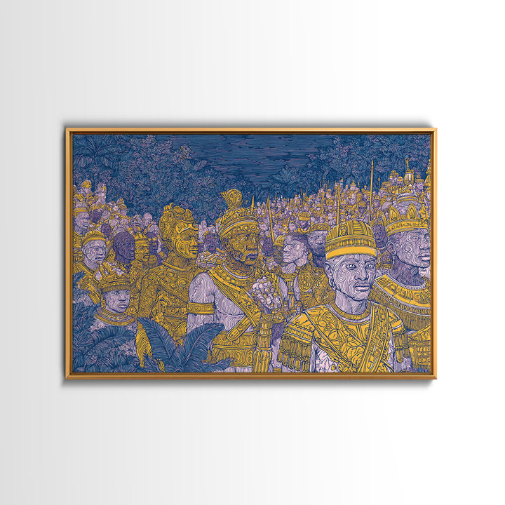 Golden African Kings And Queens Procession Wall Art, African Warrior Art, Black Culture Art, Tribal Queen Art, Bold Home Decor