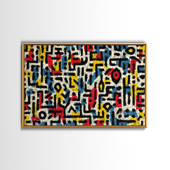 Colorful Abstract African Glyph Canvas Print, Modern African Art Abstract, Tribal Pattern Wall Decor, Bold Office Art Gift