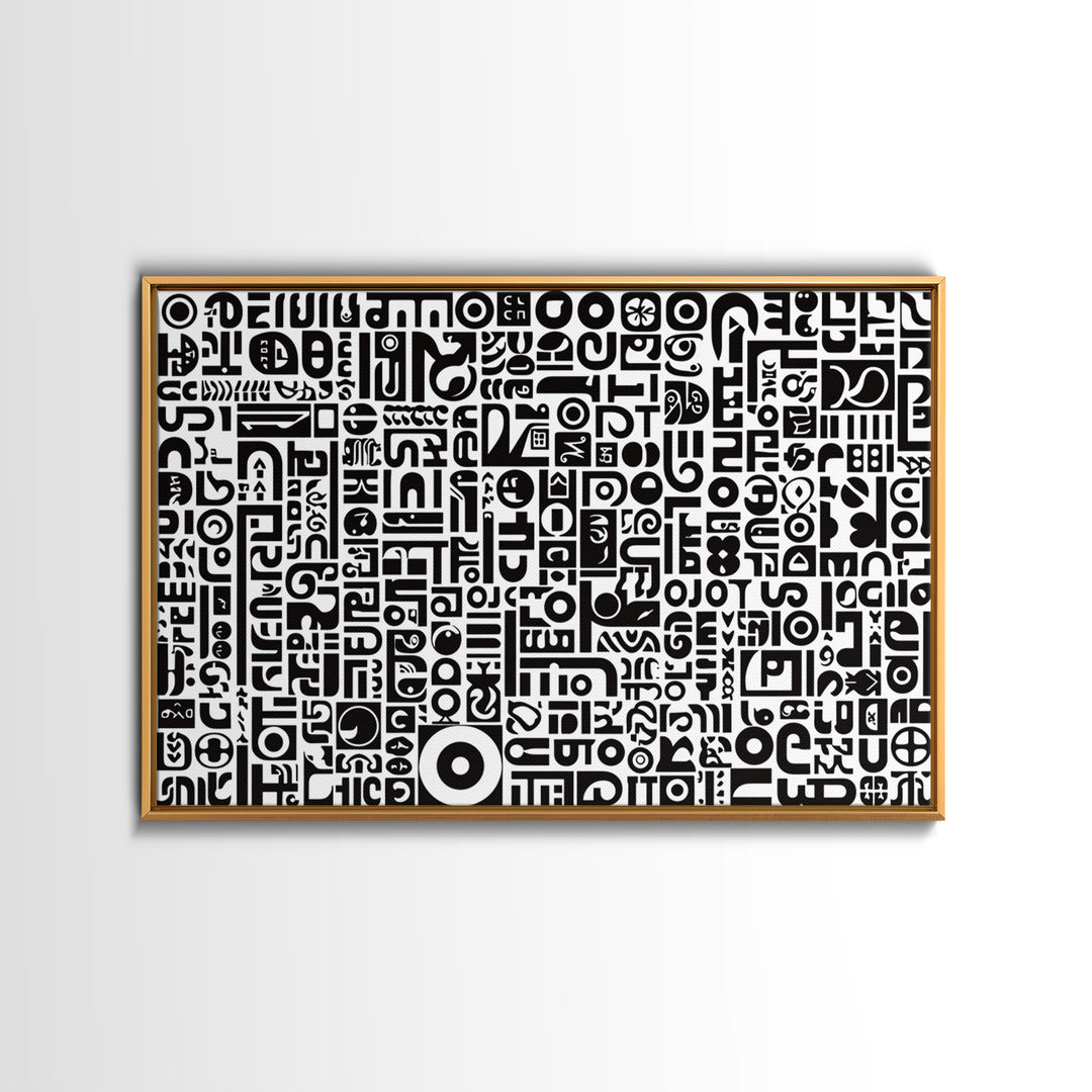 Black And White African Symbols Canvas Print, Abstract Ethnic Art, Tribal Pattern Wall Decor, Minimalist Office Art Gift
