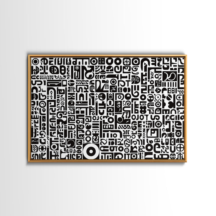 Black And White African Symbols Canvas Print, Abstract Ethnic Art, Tribal Pattern Wall Decor, Minimalist Office Art Gift