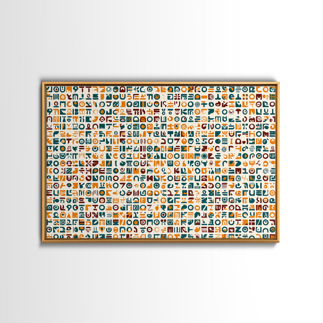 Teal And Orange African Symbol Pattern Canvas Print, Modern African Art Abstract, Cultural Wall Decor, Boho Office Art Gift