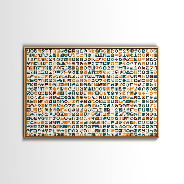 Teal And Orange African Symbol Pattern Canvas Print, Modern African Art Abstract, Cultural Wall Decor, Boho Office Art Gift